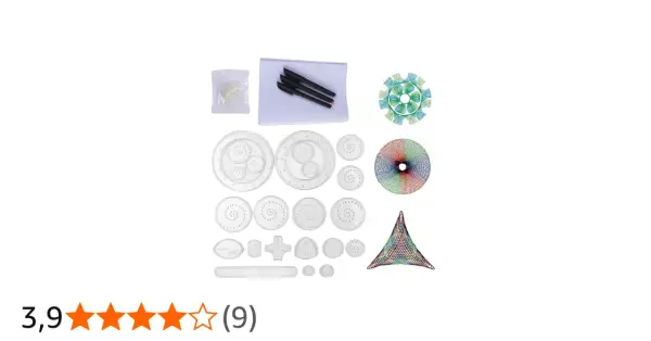 Kit para crear arte espiral, ideal para tutoriales de dibujo. Incluye plantillas, bolígrafos y papel.