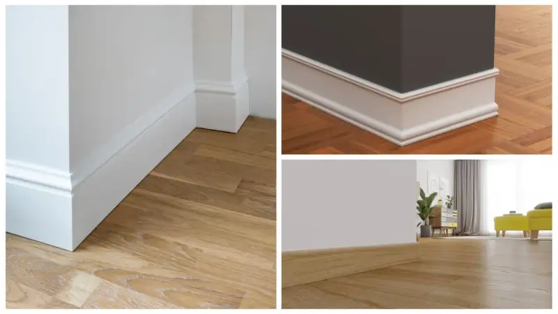 Detalles de rodapié blanco y de madera. ¿Poner rodapié antes o después de pintar?